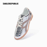 Mirror-Finish Silver Bow Side Detail Low Top Lace Up Sneakers