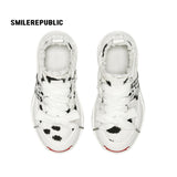 Black and White Spotted Canvas Platform Sneakers with Replaceable Smile Toe Design