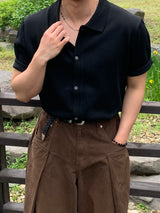 Linen collar half sleeve cardigan