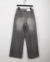 Watton バックカットウォッシュドグレーロングワイドデニムパンツ