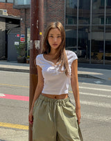 Laco Cap Sleeve Snap Button Crop Short Sleeve