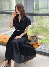 Karon Zipper Collar Pleated Maxi One Piece