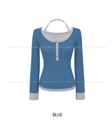 Newz Two-Tone Halter Layered Long Sleeve