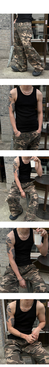 [S/S] Camo side snap wide pants