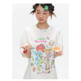 BETWEENAND xsunonebird Summer Loose Printed Top Two Color Pure Cotton Round Neck Short Sleeve T-shirt for Women