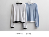 シア カラー マッチング レイヤード スリム ロングスリーブ Tシャツ