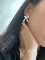 925silver] ストライプビッグリボンピアス