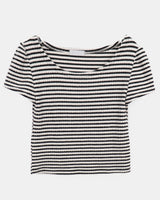 Yumo Puff Fleece Striped Half-Sleeve Knit