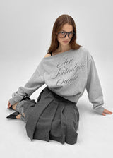 [MADE] Doobin Printed Off-Shoulder Fleece-Lined Sweatshirt