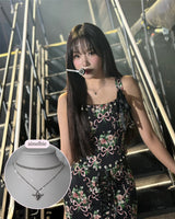 [チョ・ユリ, チュウ Necklace] エンジェリックハートロックレイヤードネックレス - Silver Color