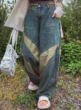 ツイスト配色ワイドデニムパンツ