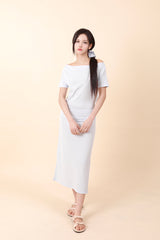 Off-Shoulder Slit Long Onepiece Sky Blue