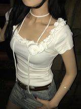 Rose Frill Strap Tee