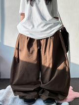 KOREAN/KEYRING 🤎 KEYRING BELT BALLOON WIDE COTTON LONG PANTS 🤎💚💛🖤 - 5 COLORS
