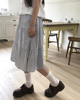 Kamming Sheepskin Check Cancan Banding Midi Skirt