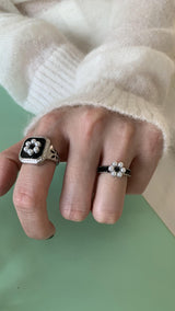 Black flower 2ring SET