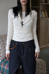 Suede patch denim pants