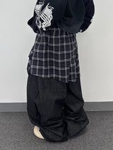 ノンフェイドチェックレイヤードデニムパンツ