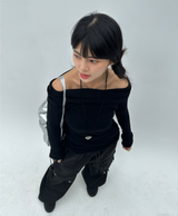 (SOFT-FIT/FALL EFFORTLESS CHIC) ソフトロングスリムボディシャーピングオフショルダーニット