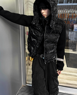 Rivet Crack Wrinkle Crop Padding + Deep Black Knit