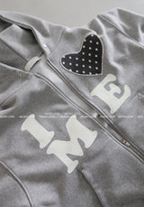 Heart patch oversized-fit hooded zip-up
