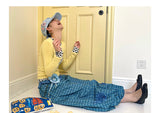 UnsocialNight2025 Autumn New Original Blue Plaid Stitching Casual Flower Flower Skirt Women