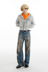 Wasteland Fitter Oil-stained Dirty Fit Straight-leg Hole Jeans