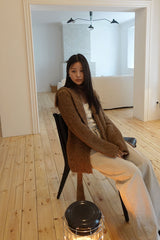 Earl grey alpaca cardigan (muffler set)