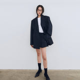 Wool Blended A Line Shorts_Navy