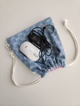 denim ribbon string pouch - light blue L