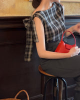 Viunne Ribbon Checkered Blouse