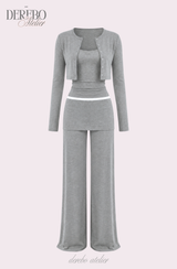 Anna lace cardigan training three-piece set (Sleeveless cardigan, pants)