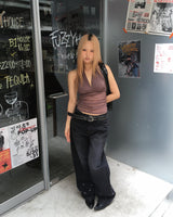 Eyelet denim pants