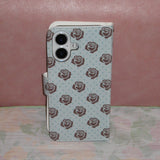 Rose Rose Dot Sky Blue Brown Vintage Diary Case Leather Card wallet Phone Case