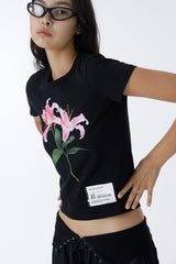 FLOWER CROP TOP (BLACK)