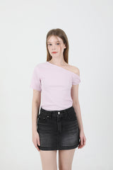 オフショルダーツイスト半袖Tシャツ Pink