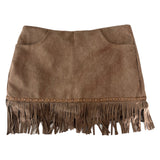 Arven Western Fringe Suede Metal Studded Mini Skirt (2 colors)