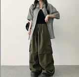 D'ru リネンストライプボクシーフィット半袖シャツ