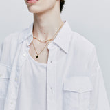 [bandana necklace set] washed check linen 2 pocket half shirt white