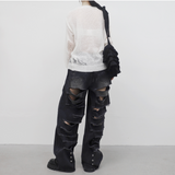 (Unisex) パッチメントウィズオープンバックデニムパンツ