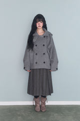 HOODED DOUBLE HALF COAT GREY