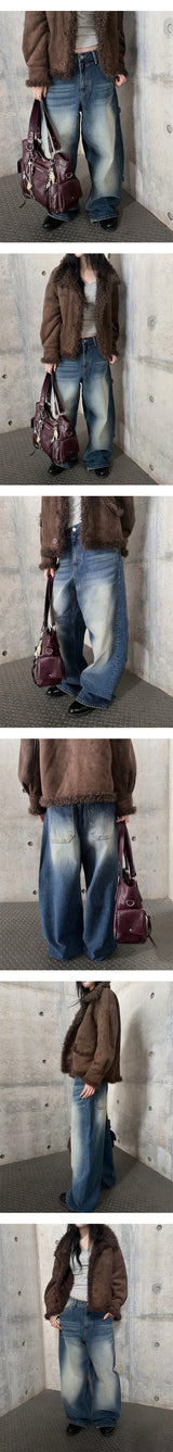 [Unisex] カーブワイドデニムパンツ(2color)