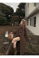 ダークブラウンウールハンドメイドロングコート