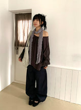 Creamb Cut Pintuck Denim Wide Pants