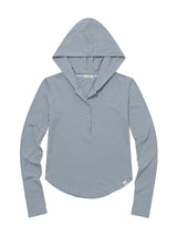 SLIM LONG BUTTON HOODIE TOP(BLUE)