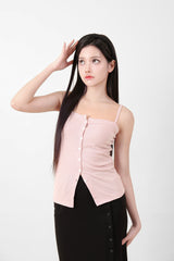 Button Sleeveless Top Pink