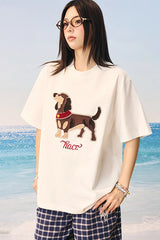 スエードドッグタオルパッチTシャツ