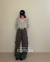 Rib cropped hooded zip-up