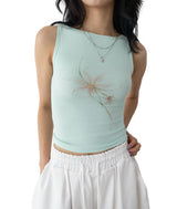 Flower Print Boat Neck Crop Tank Top