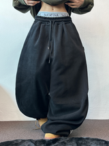 SHEEP FLEECE 🐑🧸 SNAP TRACK 3 LINE PARACHUTE LONG WIDE PANTS 🩶🖤 2COLOR